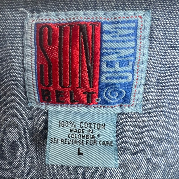 Vintage Sun Belt Denim Snap Button Up Maxi Dress Sleeveless Sz L Cotton A Line - Picture 3 of 9